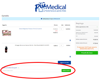 dove inserire il coupon Più Medical